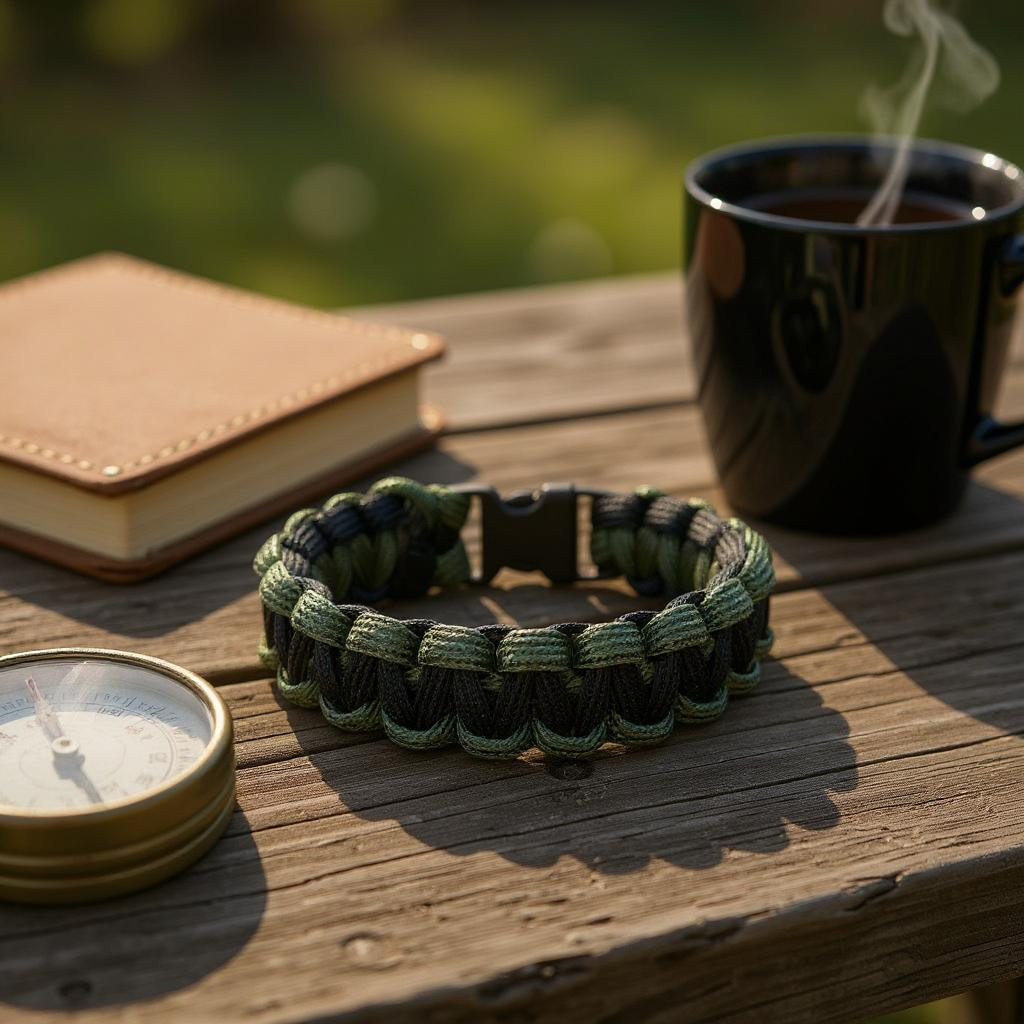 Bracelet en paracorde noir et vert fonce