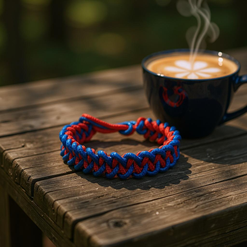 Bracelet en paracorde fin tressé en croix bleu et rouge