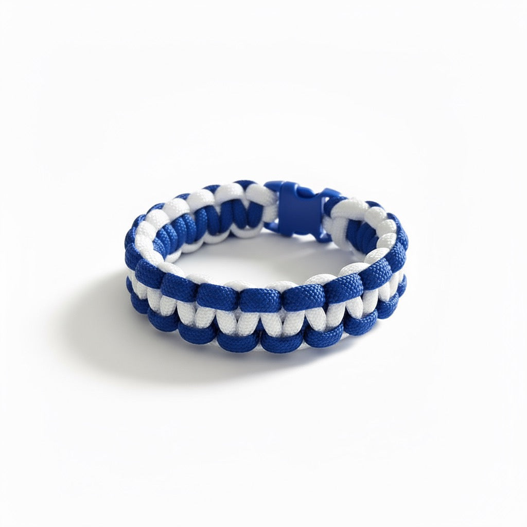 Bracelet en paracorde blanc et bleu fonce