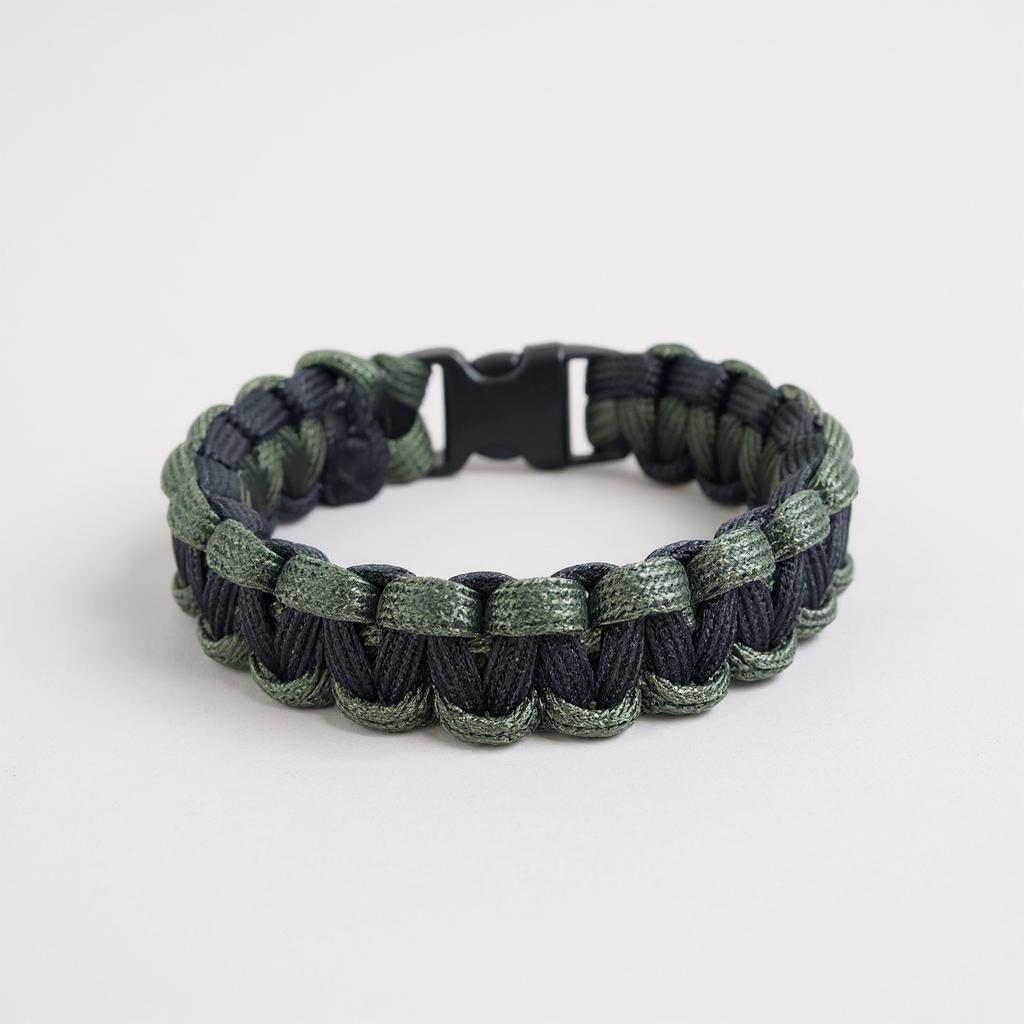 Bracelet en paracorde noir et vert fonce