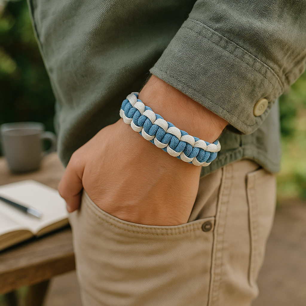 Bracelet en paracorde blanc et bleu ciel