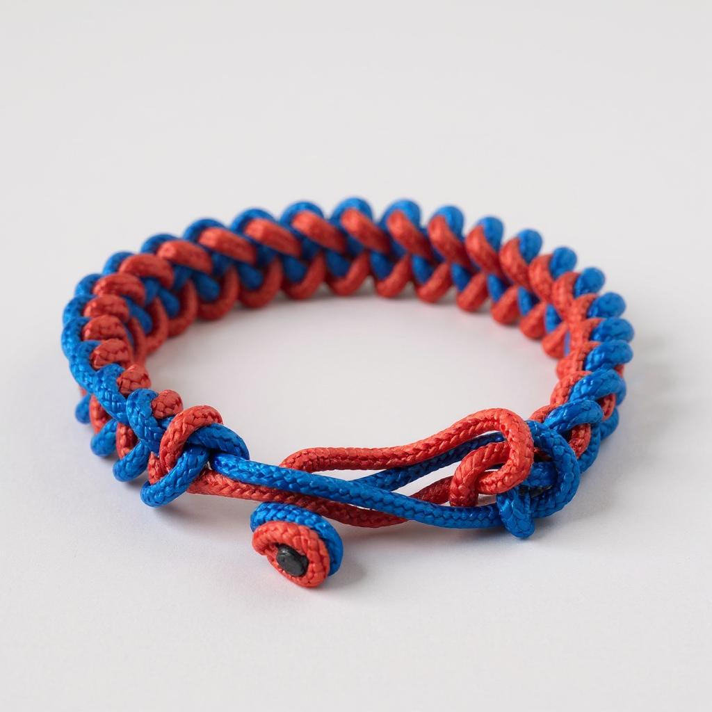 Bracelet en paracorde fin tressé en croix bleu et rouge