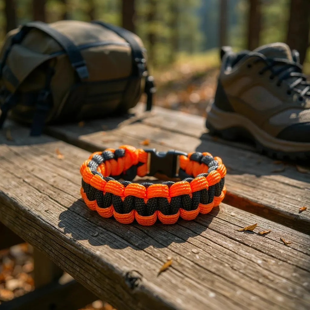 Bracelet en paracorde noir et orange