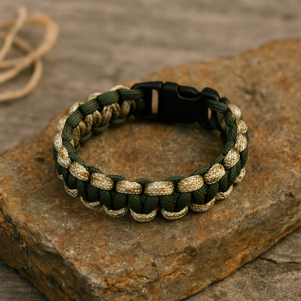 Bracelet en paracorde vert et beige camouflage