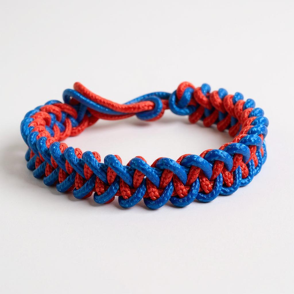 Bracelet en paracorde fin tressé en croix bleu et rouge