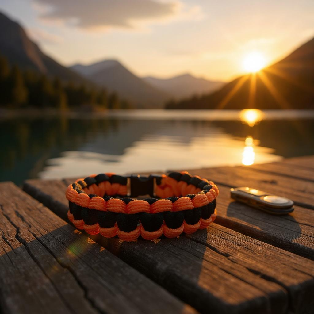 Bracelet en paracorde noir et orange