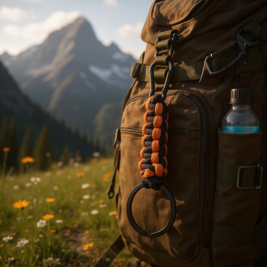 Porte-clés en paracorde noir et orange
