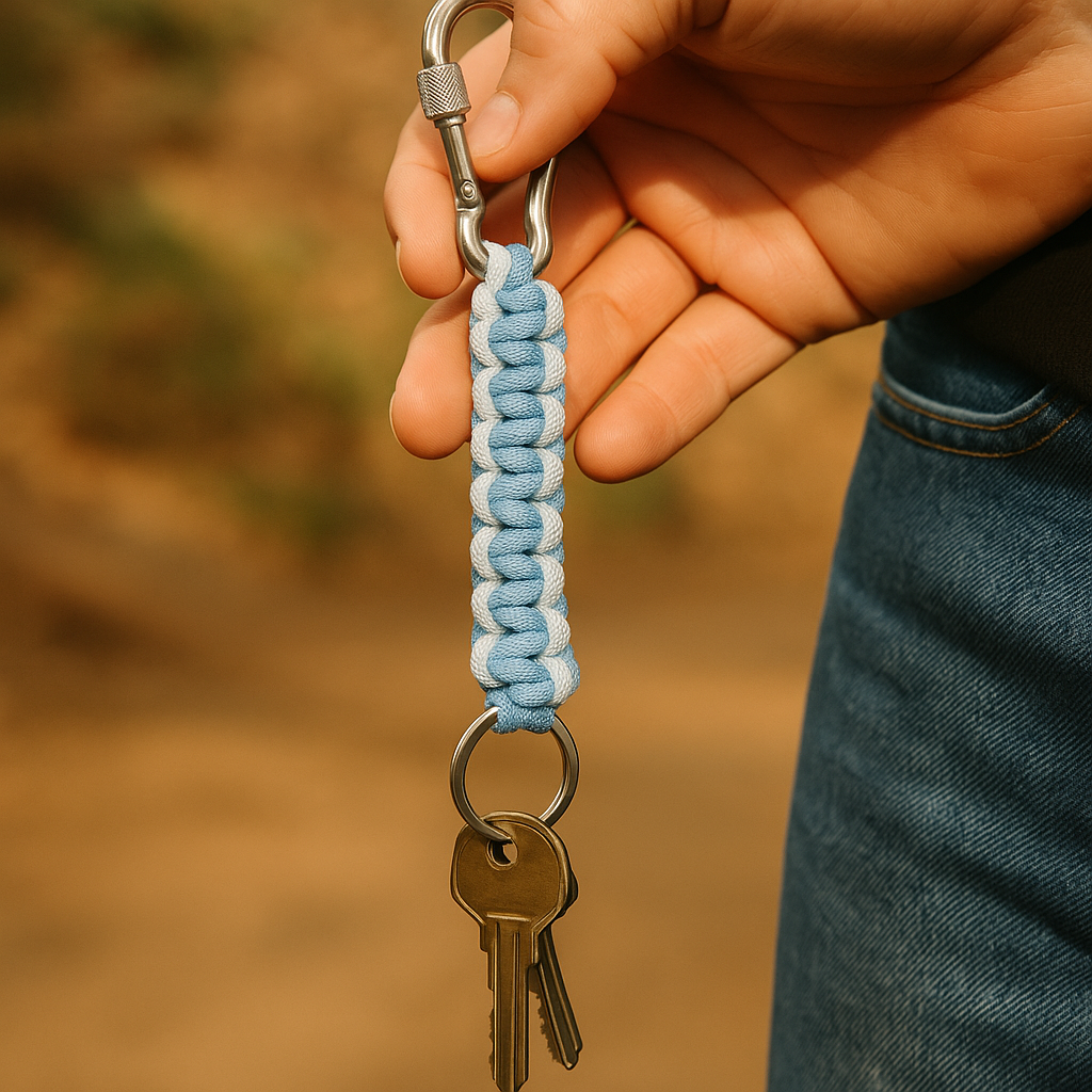 Porte-clés en paracorde Blanc et bleu ciel