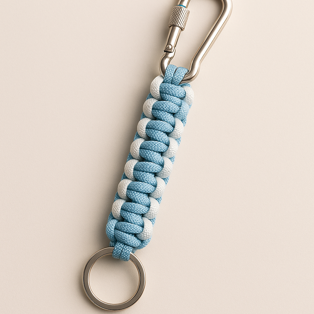 Porte-clés en paracorde Blanc et bleu ciel