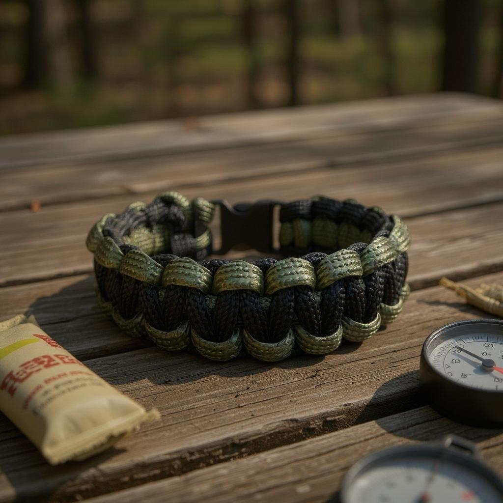 Bracelet en paracorde noir et vert fonce