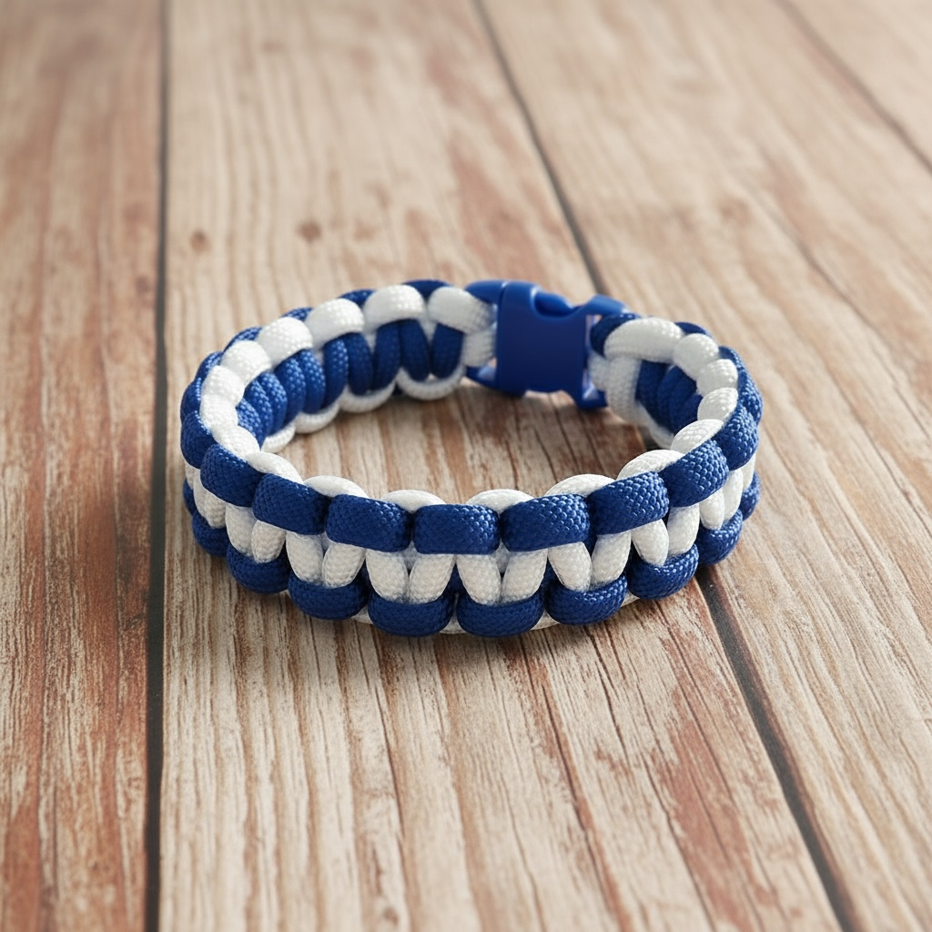 Bracelet en paracorde blanc et bleu fonce