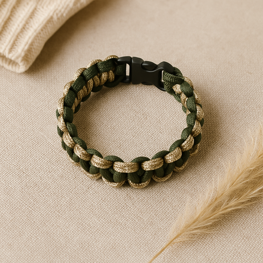 Bracelet en paracorde vert et beige camouflage